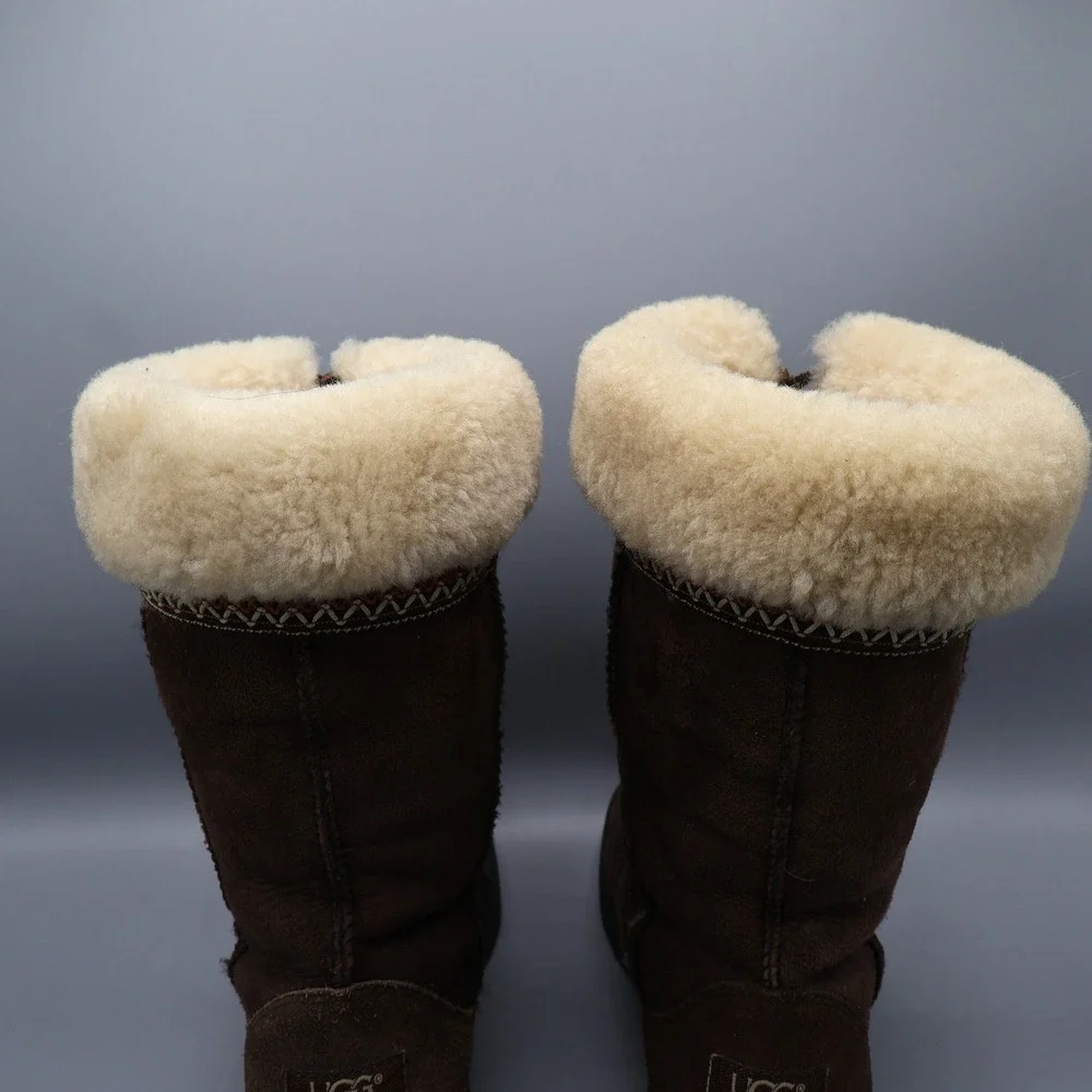 UGGUltimate Cuff Sheepskin Lined Boots Women 8 Brown‎ Lace Up Warm Boho Bohemian